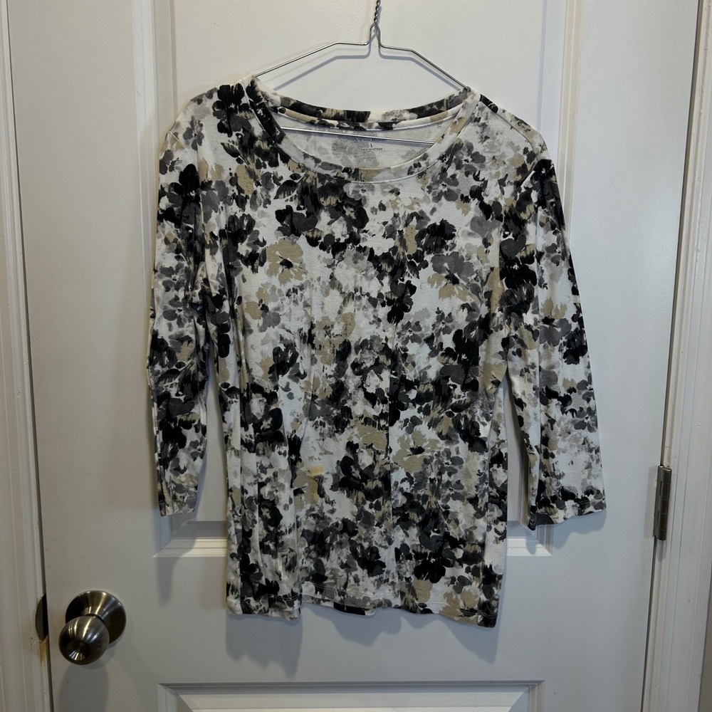 Studio Works Women 3/4 Sleeve Floral Cotton Scoop Neck Top Size L